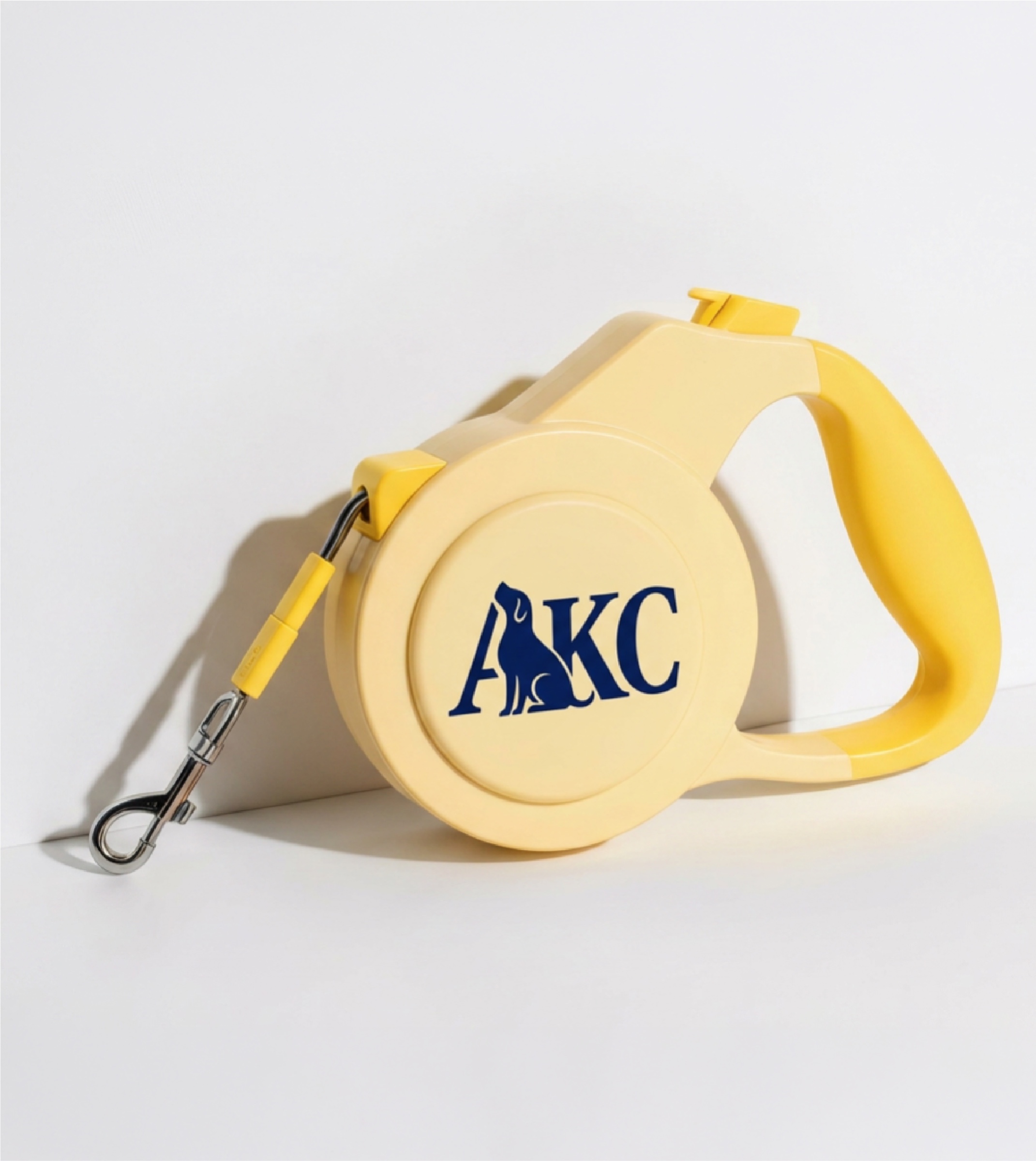 AKC branded yellow retractable dog leash