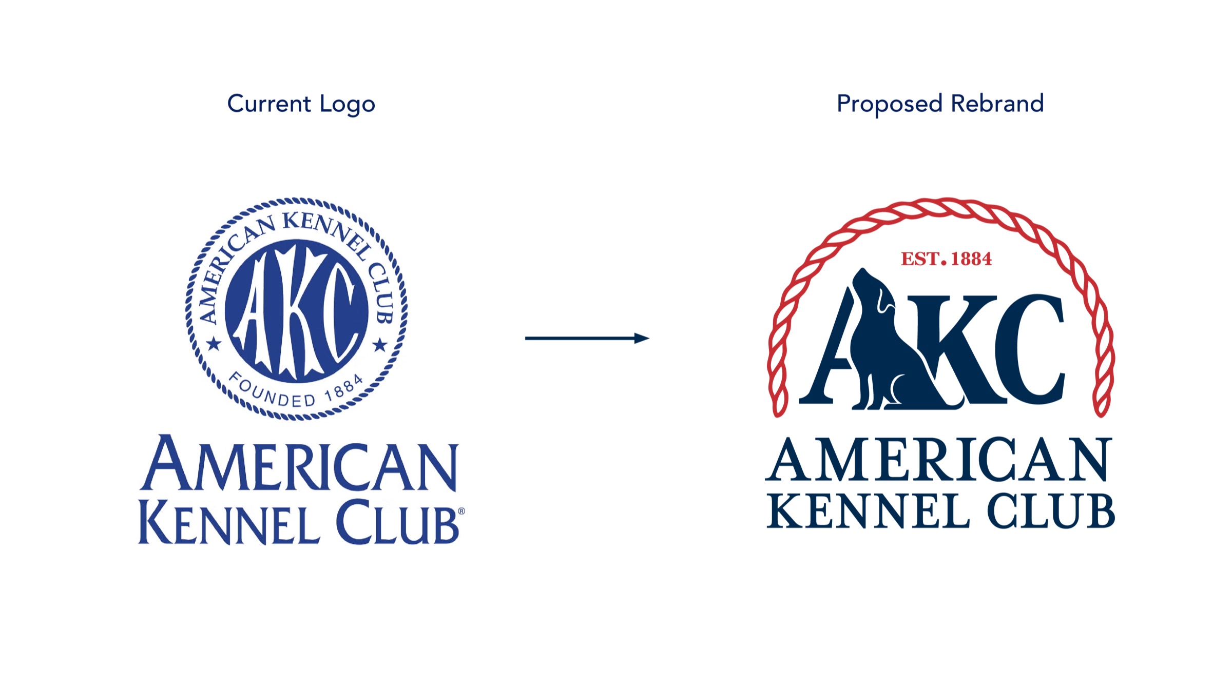 Comparison of the current American Kennel Club logo and Jessica Lee's proposed rebrand