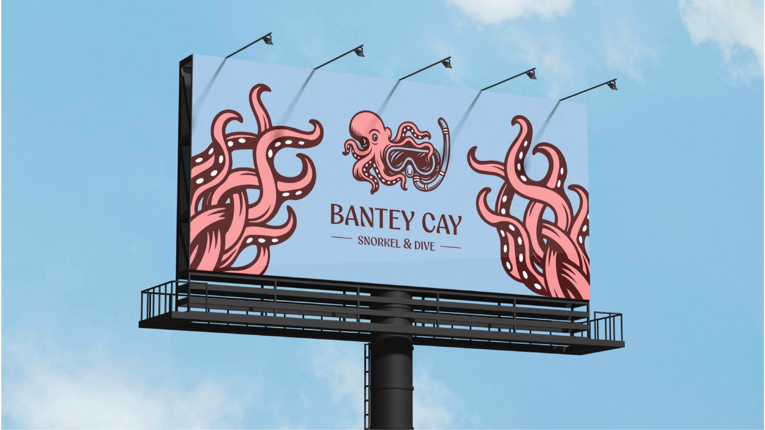 Bantey Cay snorkel and dive billboard against a blue sky