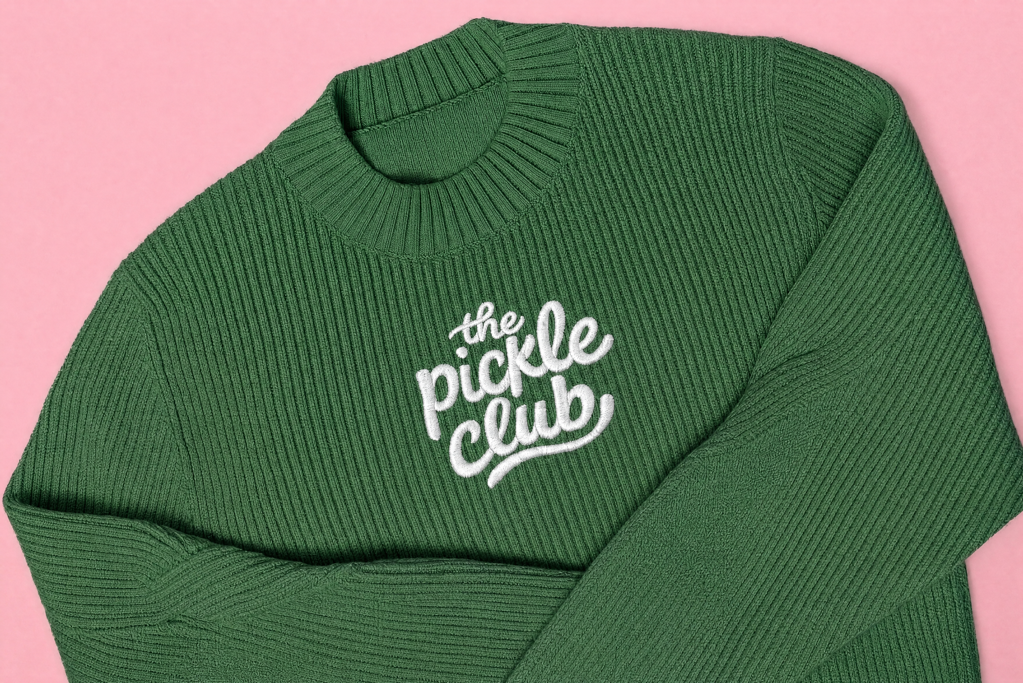 Green knit Pickle Club sweater