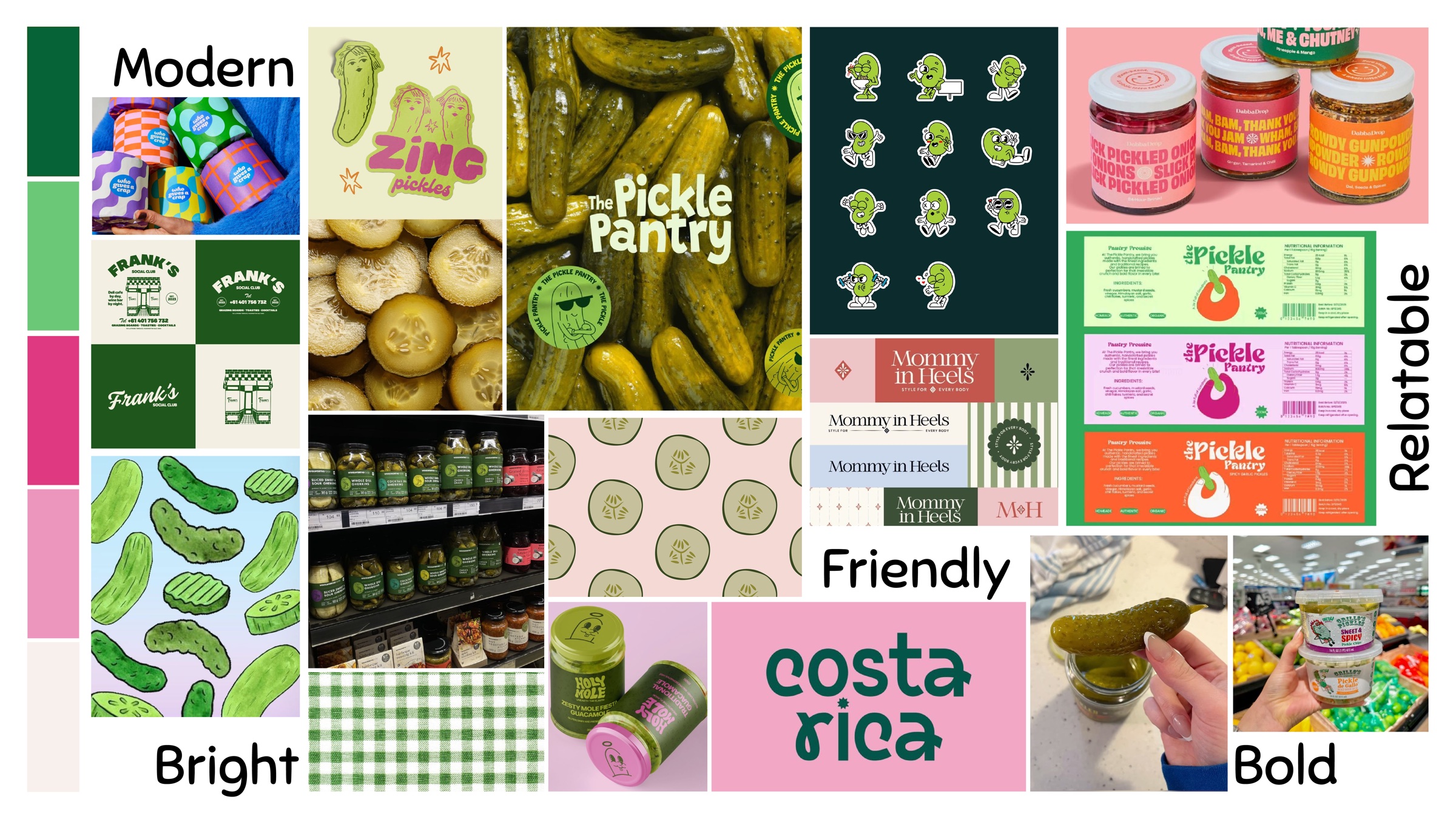 The Pickle Club modern, bright, friendly, bold, and relatable moodboard