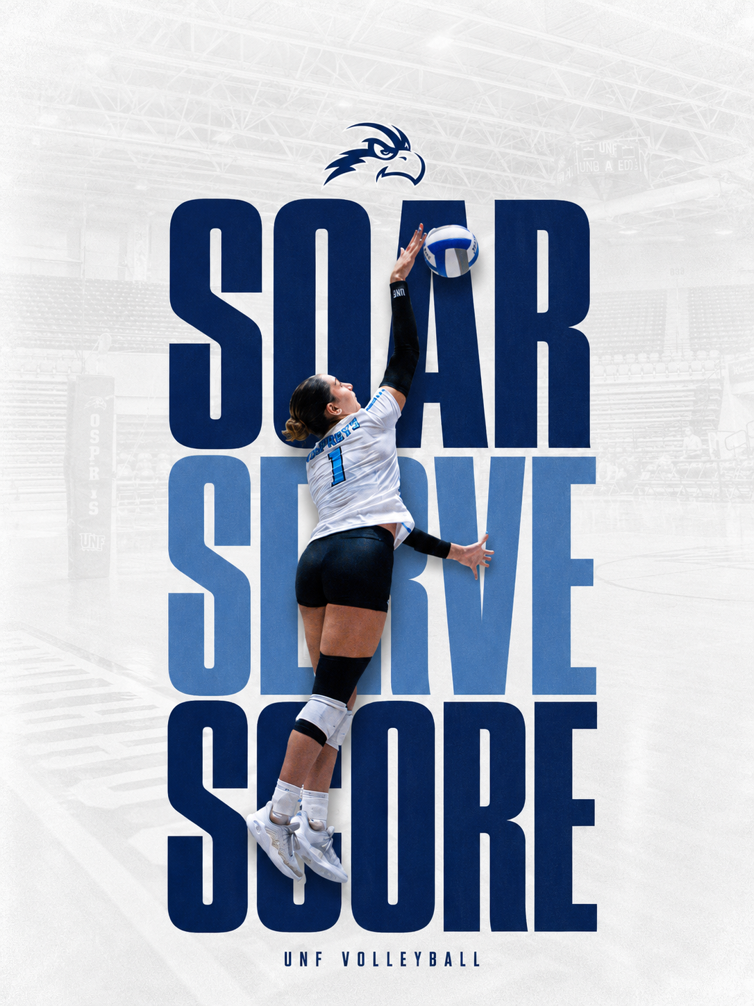 UNF volleyball Soar Serve Score social media artwork